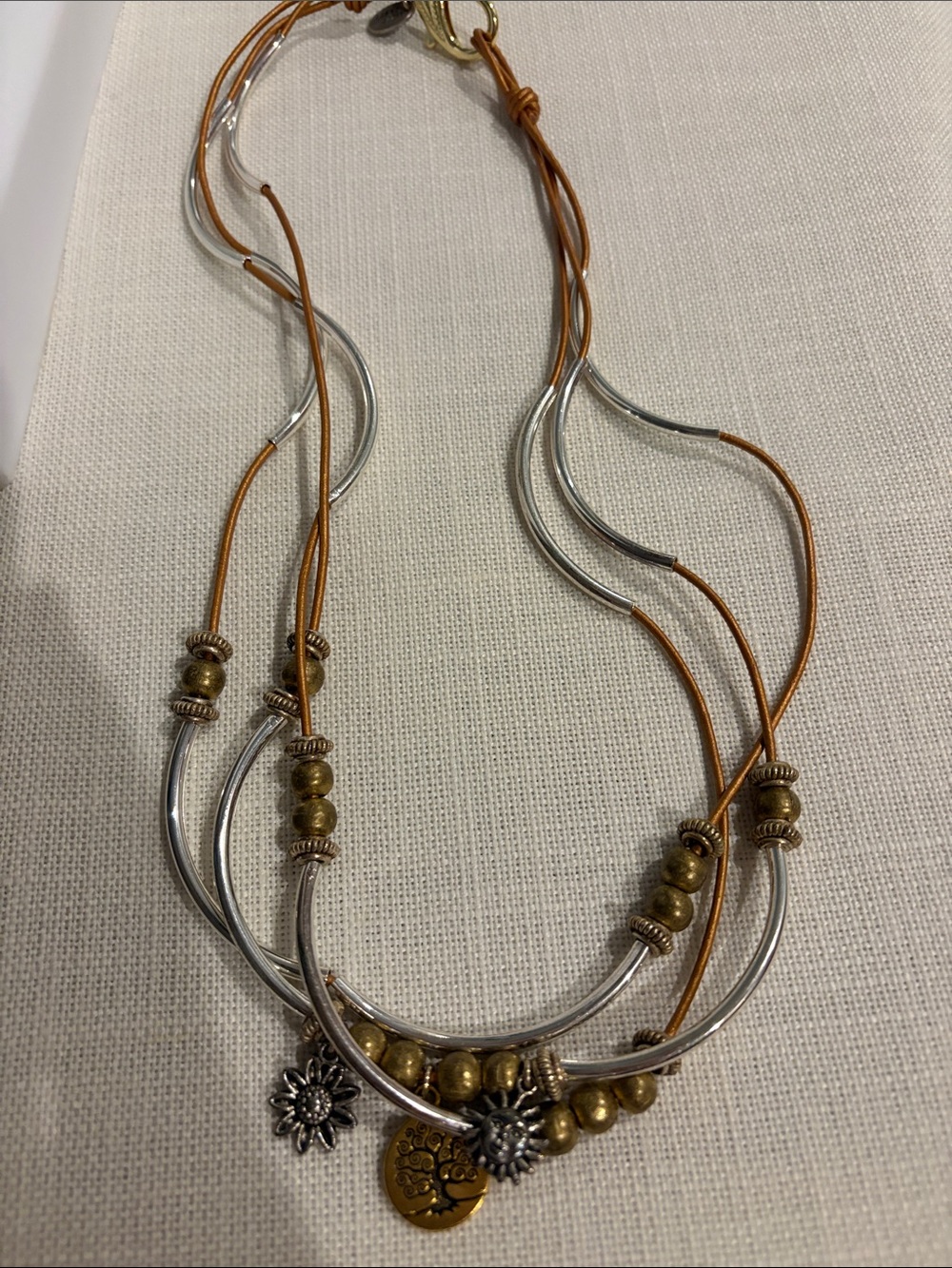 Multi-Strand Silver & Bronze Pendant Necklace - lizzy james unique multi colored